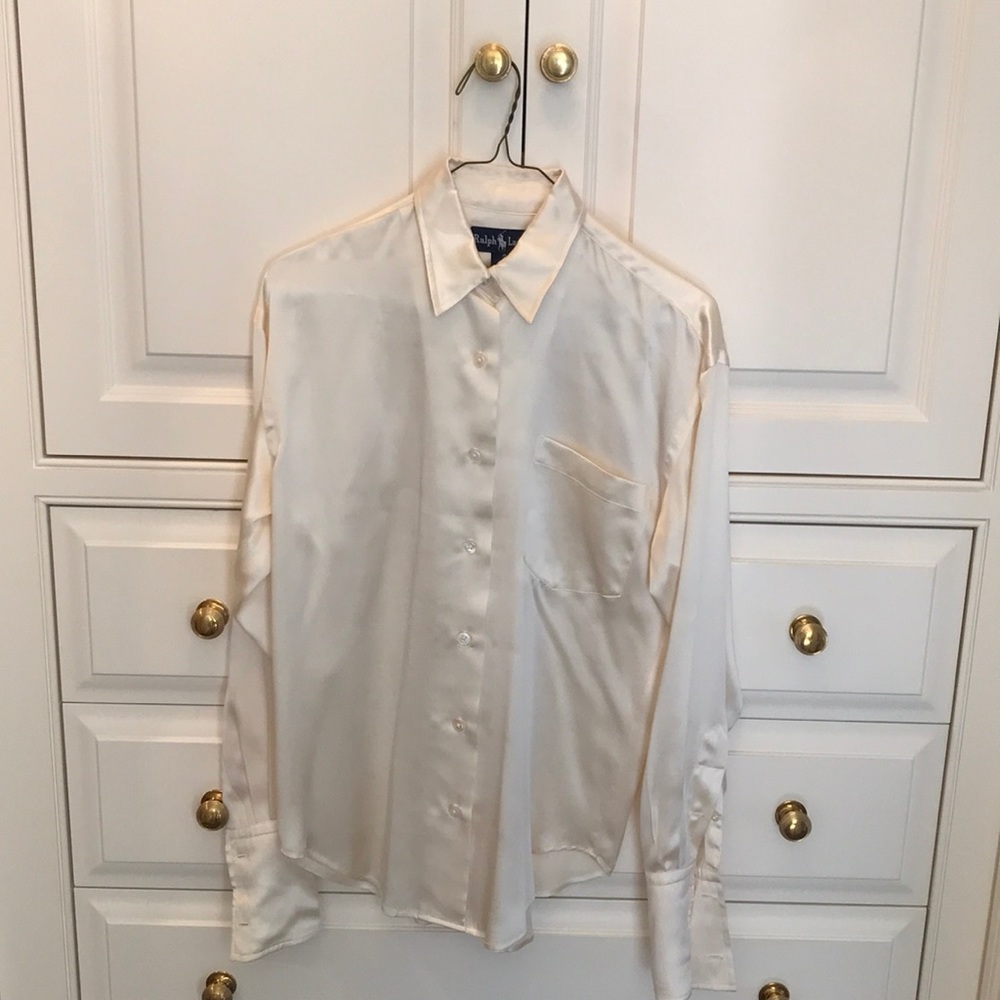 Ralph Lauren 100% silk cream blouse French cuffs